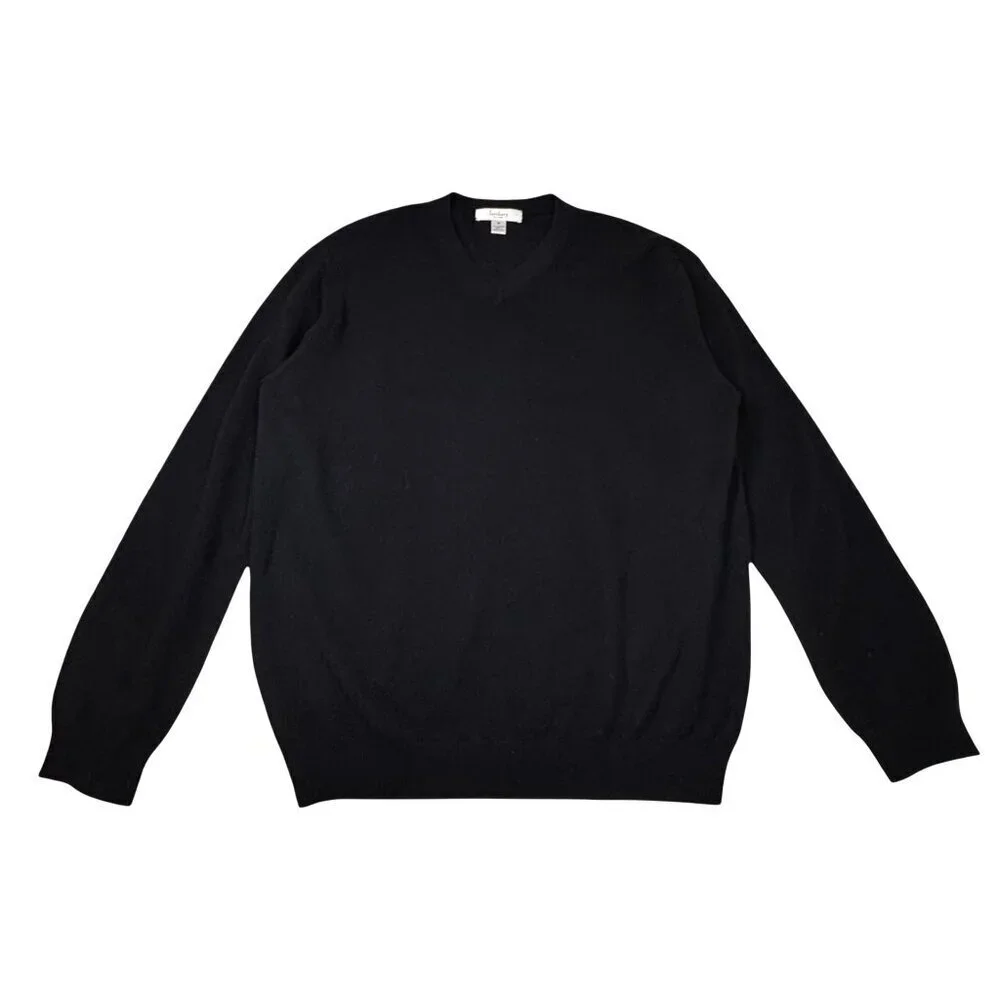 Turabury 100% Cashmere Mens V Neck Sweater Sz M Black Minimalist Preppy Work
